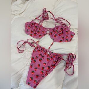 Strawberry Print Pink Bikini Set